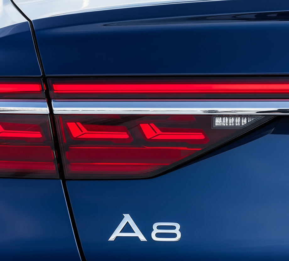 Close-up of a blue Audi A8 tail light