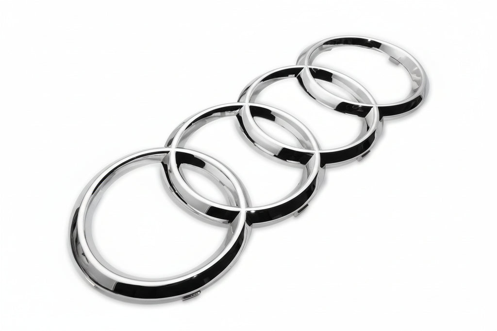 Audi logo with four interlocking rings on a white background