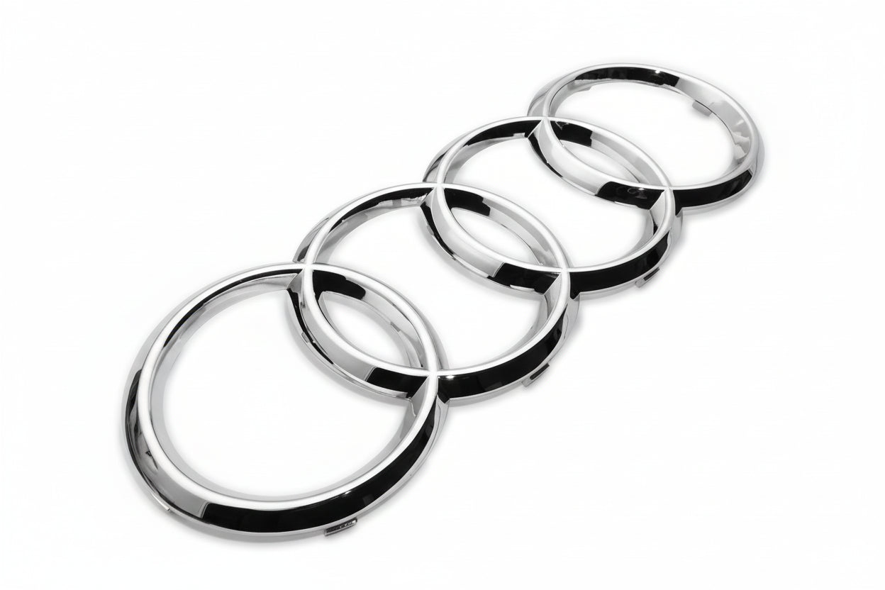 Audi logo with four interlocking rings on a white background