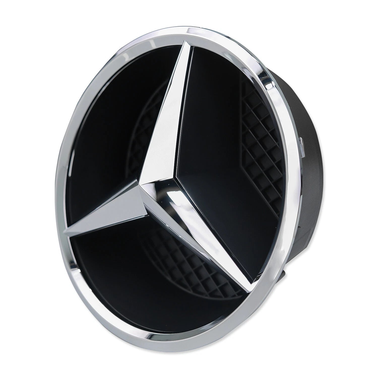 Mercedes Benz Front Grille Logo Emblem Badge - Silver on Chrome (Mesh)