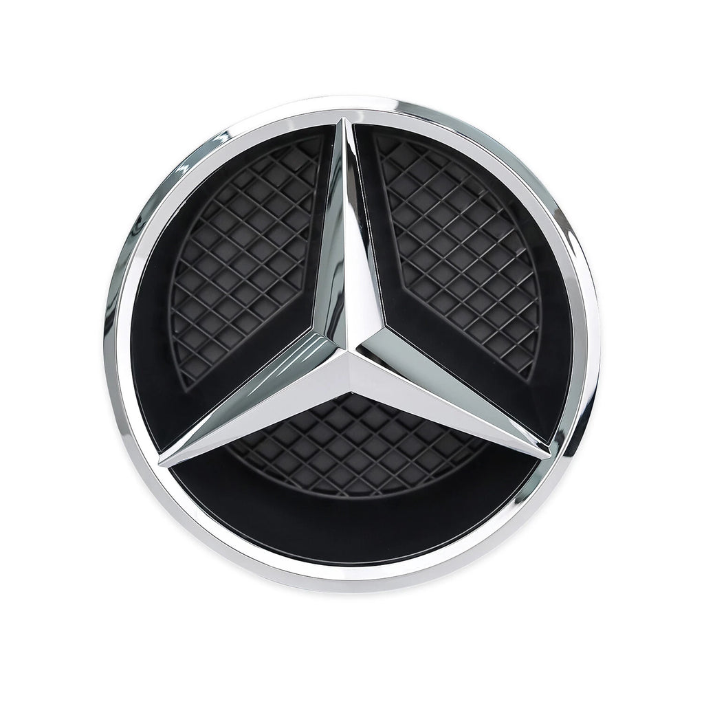 Mercedes Benz Front Grille Logo Emblem Badge - Silver on Chrome (Mesh)
