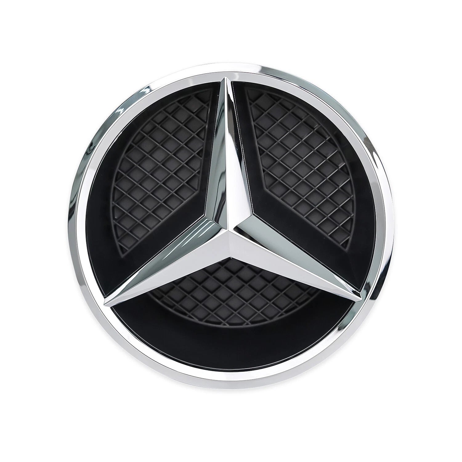 Mercedes Benz Front Grille Logo Emblem Badge - Silver on Chrome (Mesh)