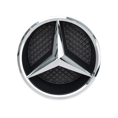 Mercedes Benz Front Grille Logo Emblem Badge - Silver on Chrome (Mesh)